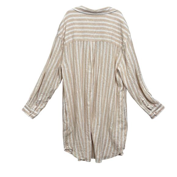 Universal Thread Linen Rayon Beige White Stripe Collared Tunic Dress Size XXL - Picture 6 of 7